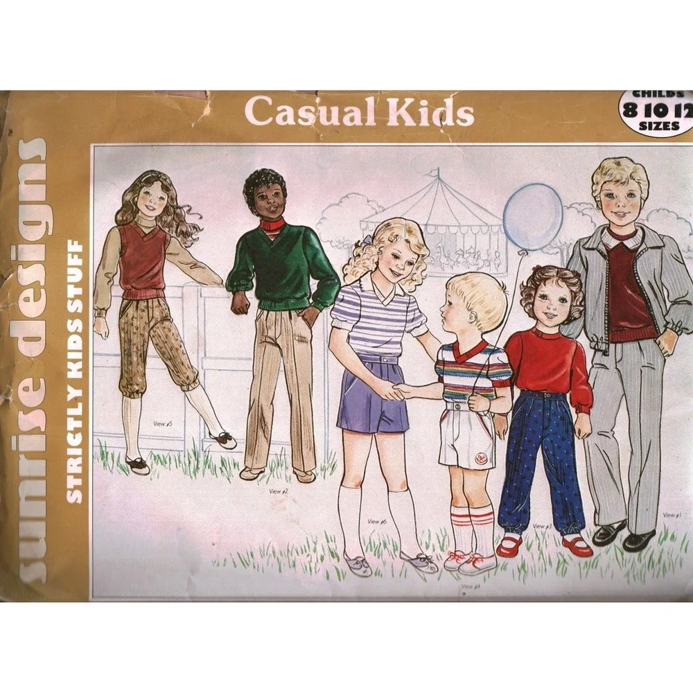 Vintage Sunrise Designs Casual Kids Sewing Pattern C166 Jacket Pants Vest 8-12
